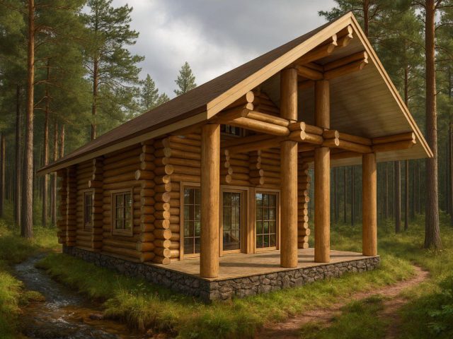 Проект 45 — Дом Калуга эксклюзив — дом ручной рубки, 150 м²