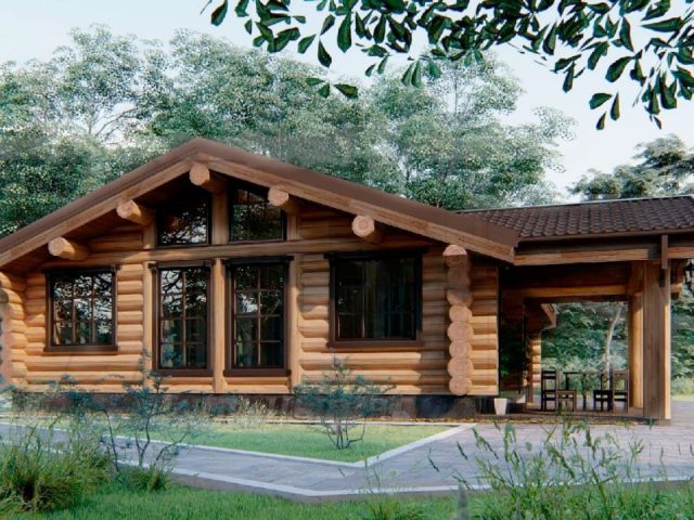 Проект 54 — Дом 120 м2 в 1 этаж стиль Шале Мирта — дом ручной рубки